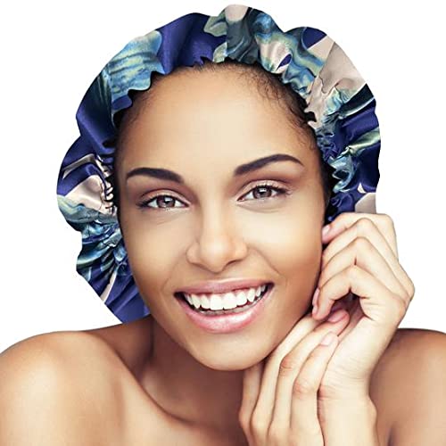 Glow By Daye Satin Bonnet, Double-Layered and Adjustable Satin Sleep Cap, Extra Large, Reversible Navy Classico