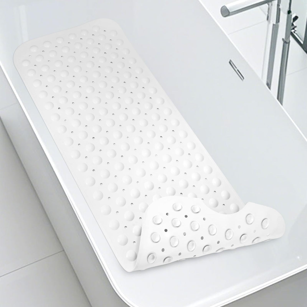 WarmSnow(TPE) Long Bathtub Mat Non Slip 39.5 x 16 Inch, Inside Shower Mats with Suction Cups & Drain Holes, Soft TPE Bath Mat for Tub, Quick-Drain Bathroom Floor Mats, Dark Gray
