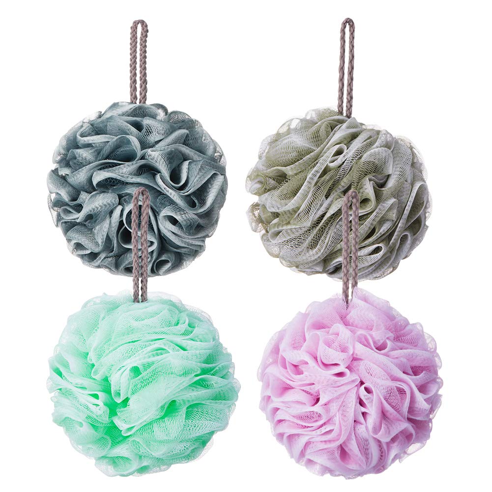 Loofah Bath Sponge Luffa Loofa Body Scrubber Soft Mesh Pouf Wash Puff Shower Puff Shower Ball Exfoliating Shower Sponge Pack of 4 (60g/pcs)