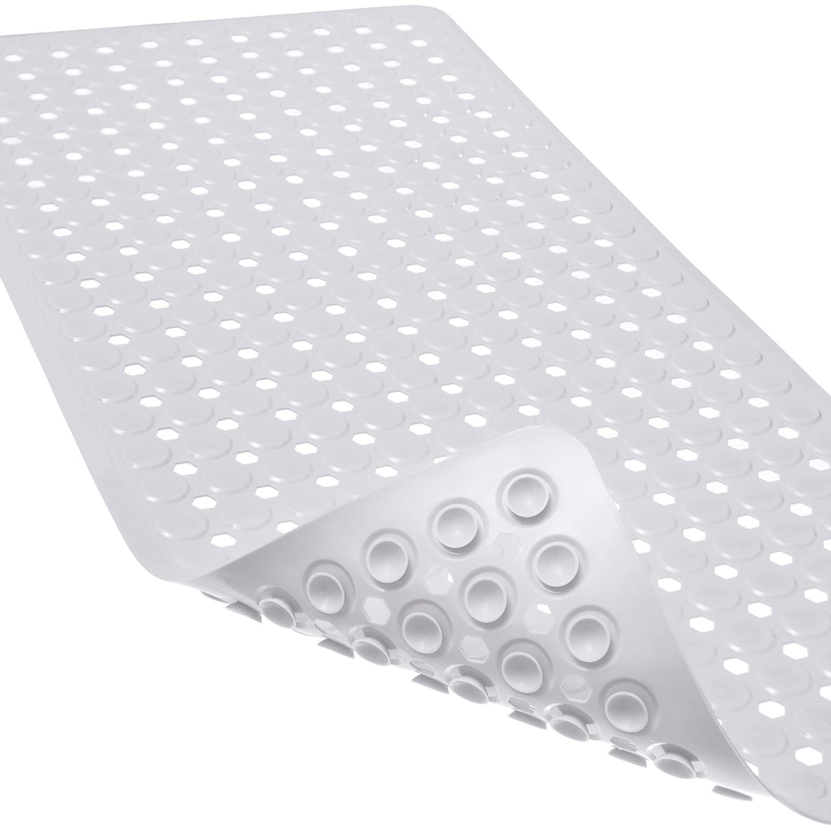 Non-Slip Bathtub and Shower Mats, Power Grip Bath Mat 35 x 16.3 Inch with Suction Cups and Drain Holes for Tub Bathroom Floor Safety, Machine Washable Soft Bathmat, Gray