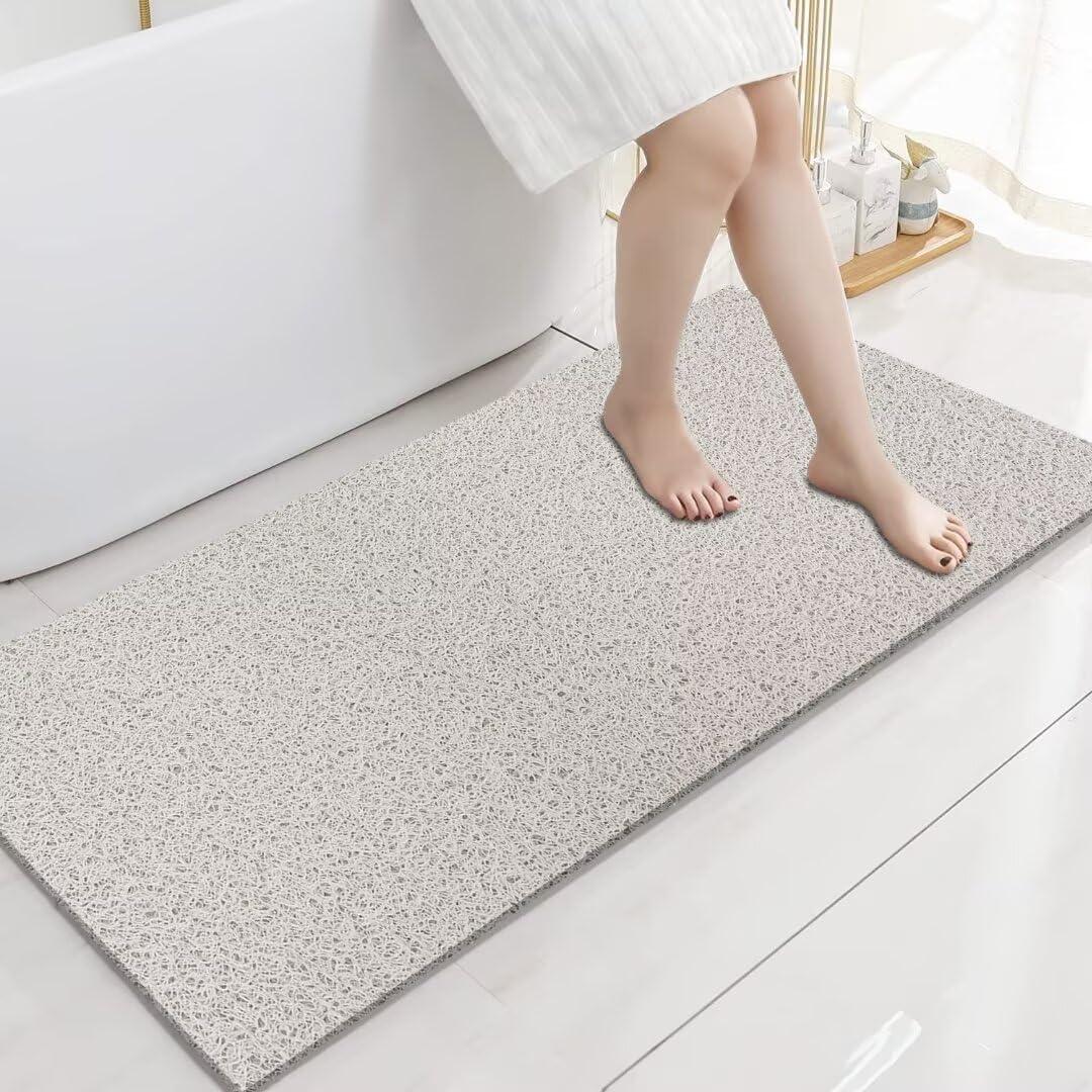 godehone Shower Mats Non Slip Without Suction Cups, PVC Loofah Bathroom Mats, Loofah Mats for Shower and Bathroom, Quick Drying, 15.7× 36 Inch, Beige