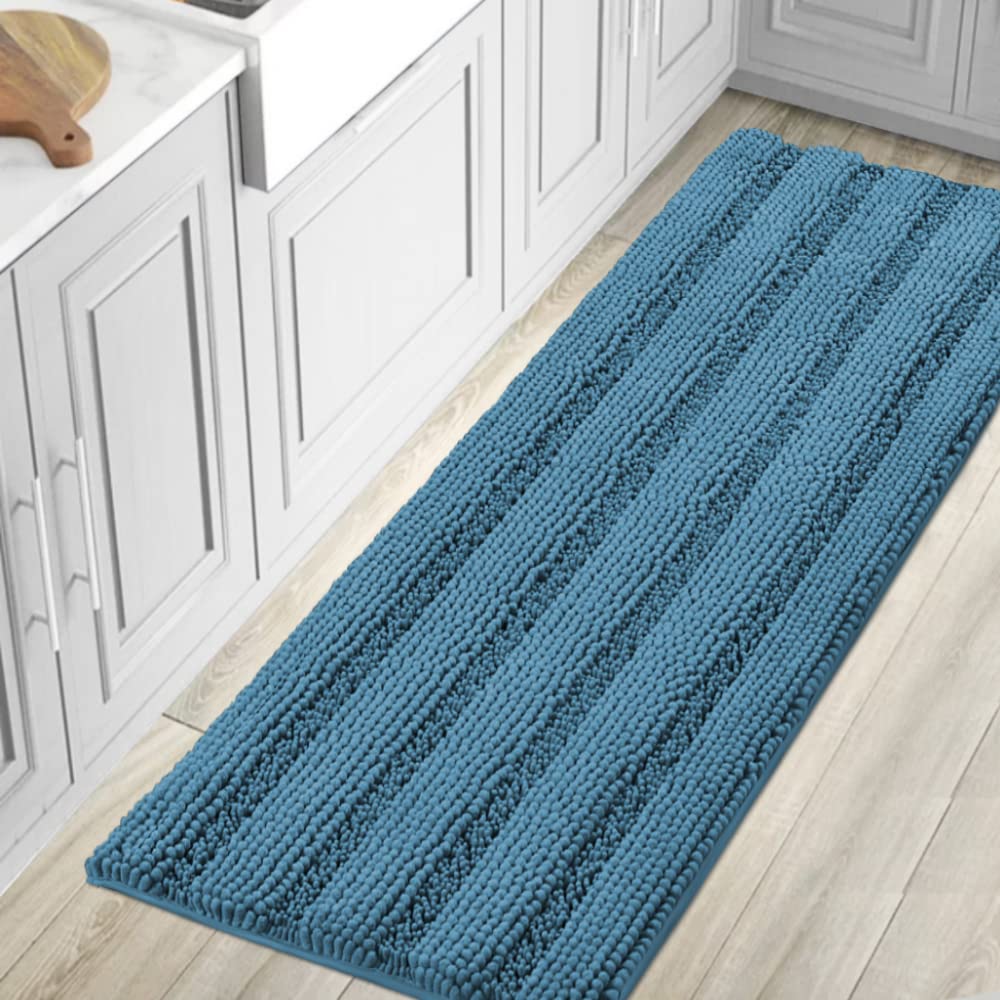 H.VERSAILTEX Grey Bathroom Rug Set Bath Mats, 2 Piece Bath Rugs Non Slip Thick Soft Chenille Striped Bath Rug Set, Bath Mats for Bathroom Sets (Grey, 20" x 32"/17" x 24")