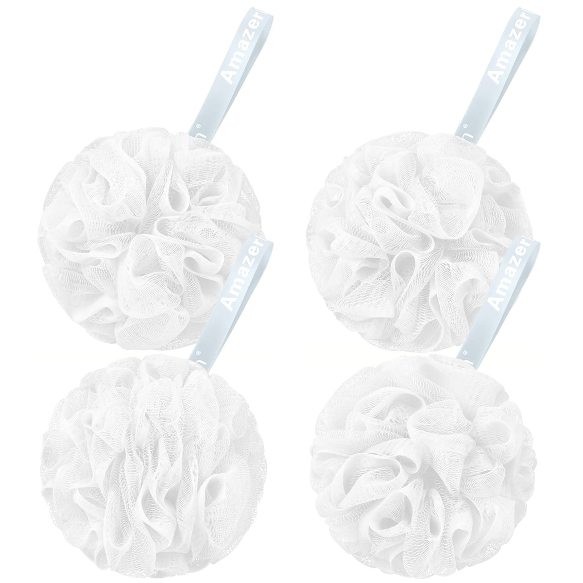 AmazerBath Loofah Sponge 60g/Piece, Exfoliating Bath Sponge Body Scrubber - Loofa Set of 4 Grey Blue-Pink-Grey-White