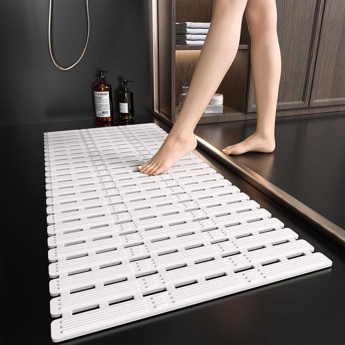 XIYUNTE Shower Mat Non Slip Bath Mat for Tub - 36 x 16 Inch Bathtub Mat Non Slip Shower Mat for Inside Shower, TPE Bath Mat with Powerful Suction Cup, Easy to Cut Bath Tub Mat, Grey