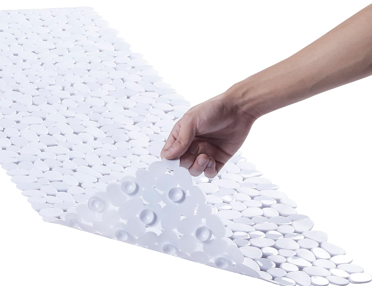 Webos Bath Shower Mat Non Slip: Extra Large Pebble Bathtub mat for Families, Anti Slip Shower Matt with Drain Holes Suction Cups Tub Mat - 16 X 40 Inch Black