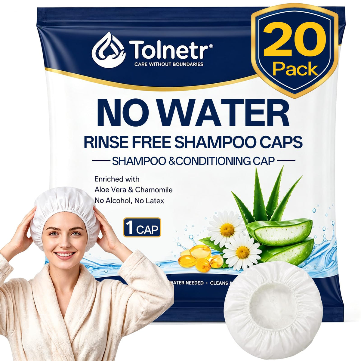Tolnetr 8 Pack Shampoo Caps No Water Rinse Microwavable | Waterless Rinse Free Shampoo Cap Hair Washing for Bedridden Patients Post-Surgery Elderly Care, Camping | PH Balanced, Portable, Easy to Use