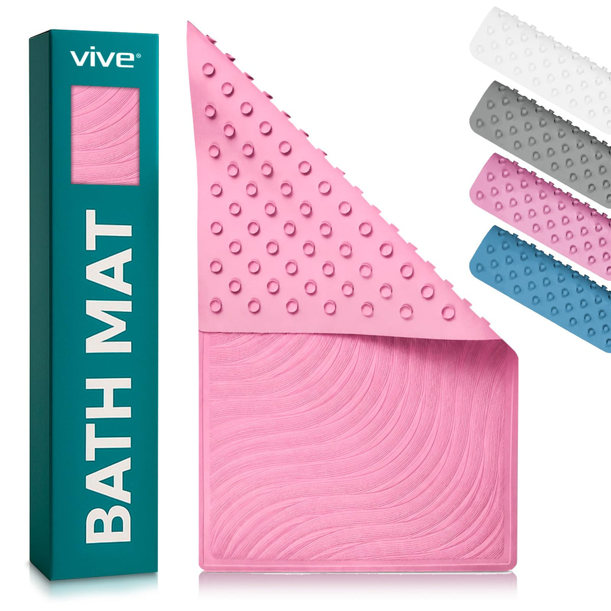 Vive Non-Slip Bath Mat with Suction Cups - 28" x 16" Extra Large Rubber Mat
