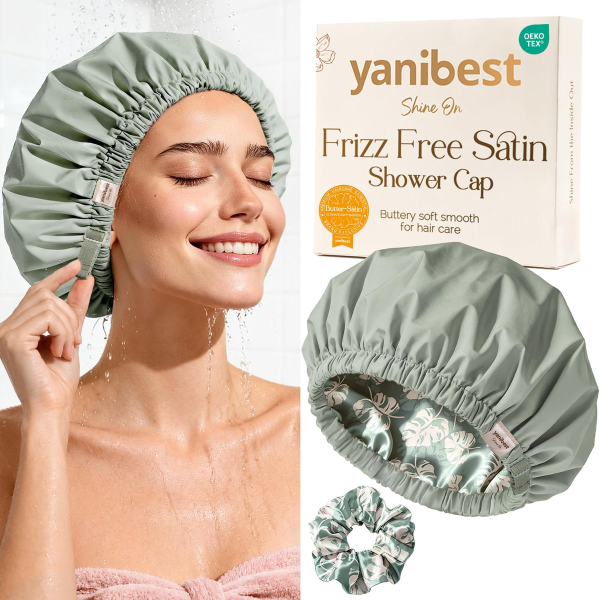 Yanibest Adjustable Satin Lined Shower Caps with Scrunchie