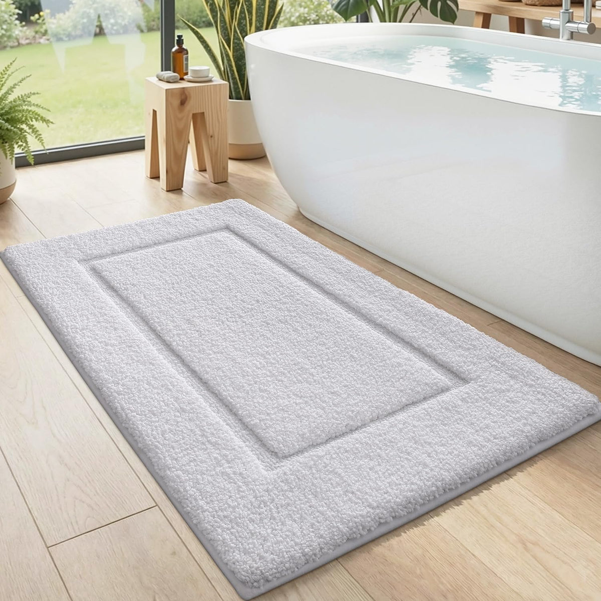 DEXI Bath Mat 24x16, Soft Absorbent Bathroom Rugs Non Slip, White