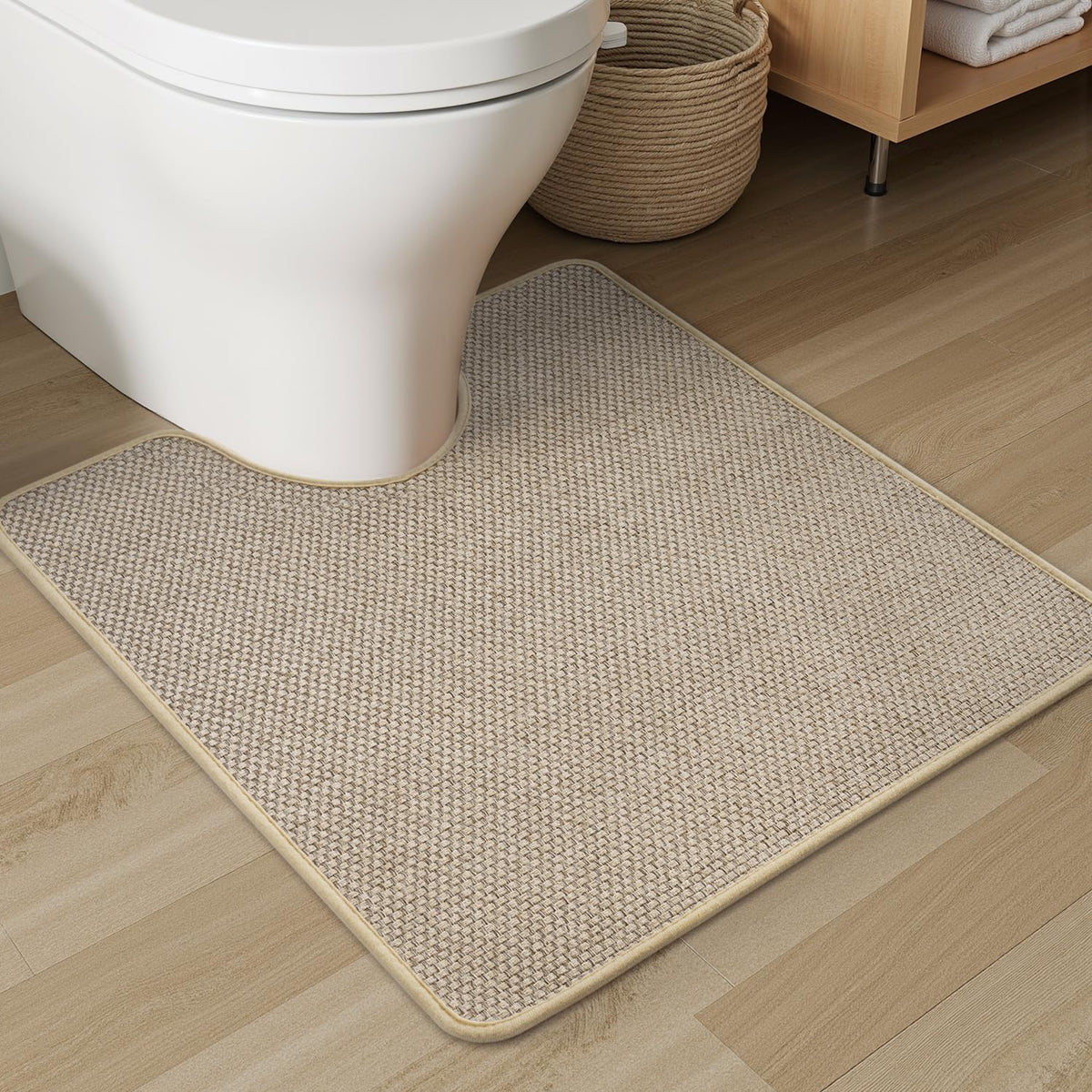 PADOOR Non-Slip Bath Mat, Braided Absorbent Bathroom Mat, 17''x24'' Beige