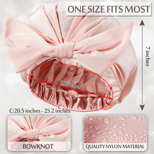 4 Pcs Reusable Shower Caps for Women, Waterproof Satin Hair Caps