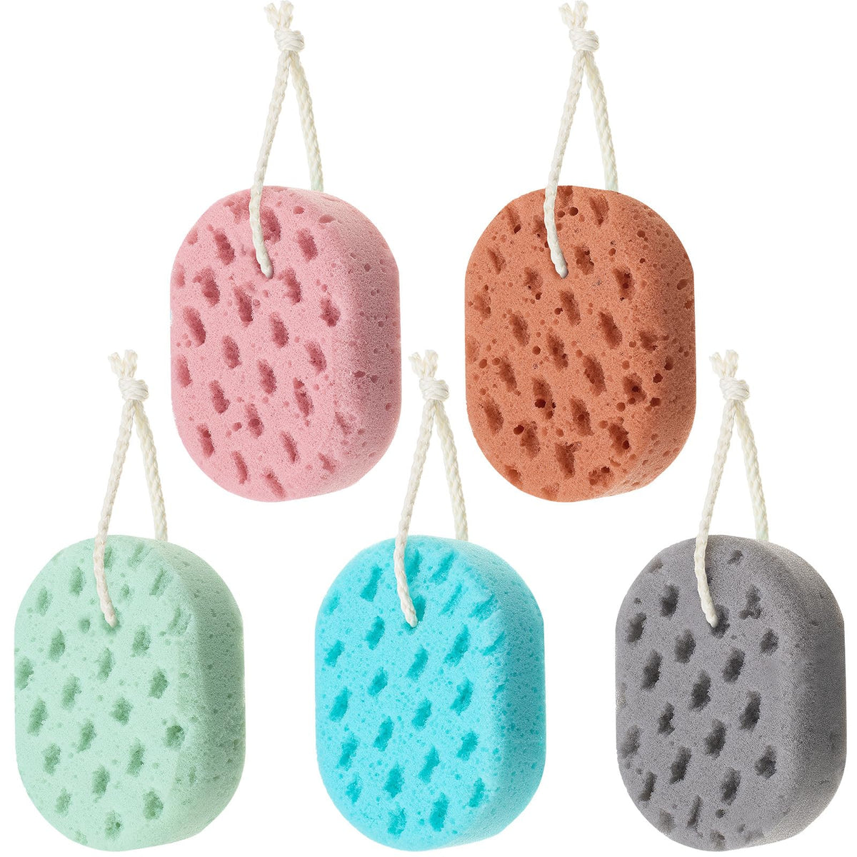 Boao 5 Pieces Soft Bath Sponge Shower Natural Gentle, Vibrant Color