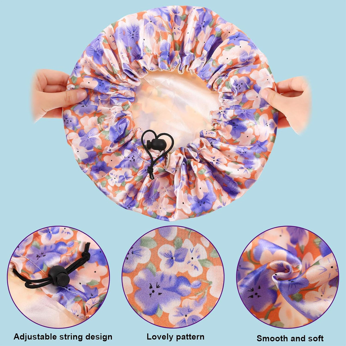 5 Pieces Kids Satin Bonnets Adjustable Sleeping Caps Reversible Satin Night Hats Soft Colorful Cap for Toddler Child Teens