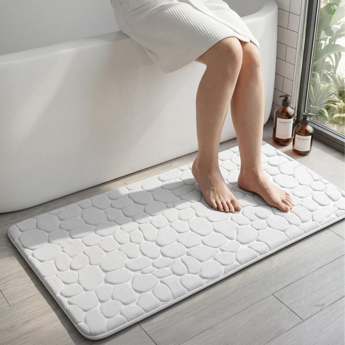 YIHOUSE Bathroom Mat Rug, Memory Foam Bath Mat, Non-Slip Bathroom Floor Mats, Cobblestone Bath Mats Absorbent Bath Rugs Washable Quick Dry (17x24,Dark Gray)