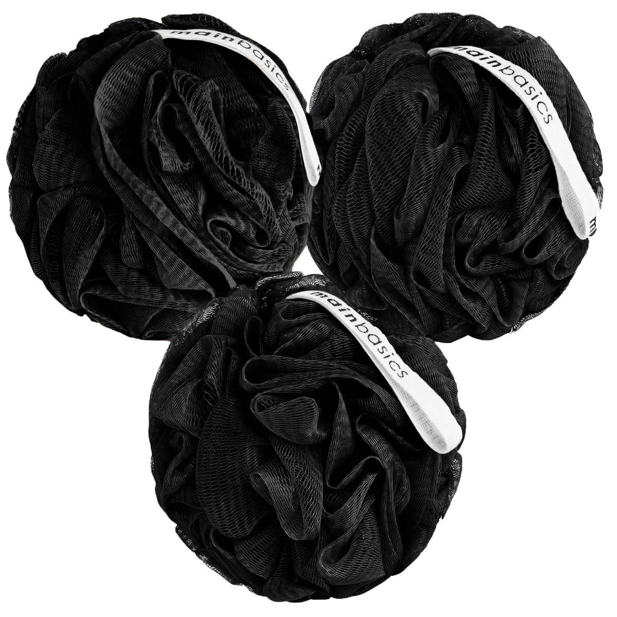 MainBasics Shower Loofah Sponge Pouf, Set of 3, Earthy Love