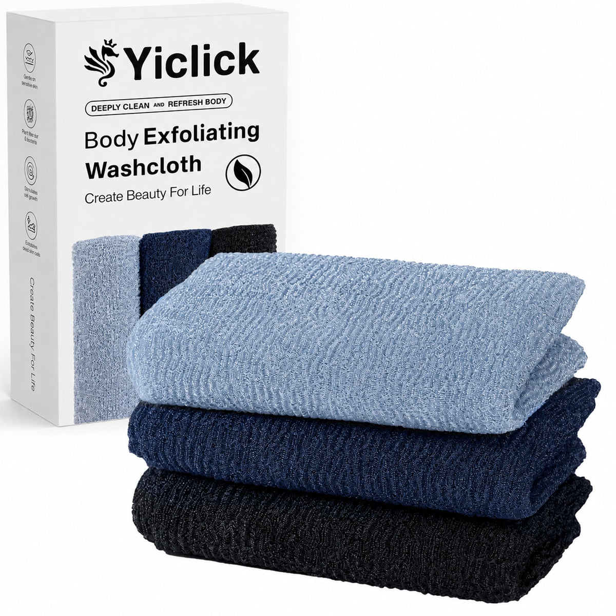 Yiclick Exfoliating Washcloth Towel, Japanese Exfoliating Wash Cloth, Korean Body Scrubber Exfoliator, Back Scrubber Washer for Shower Bath, Body Scrub African Net Sponge Loofah Luffa (Colors)