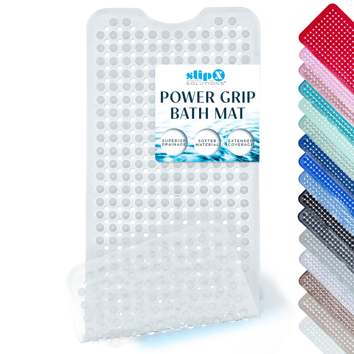 SlipX Solutions 39"x16" Power Grip Non Slip Bathtub Shower Mat, Tan
