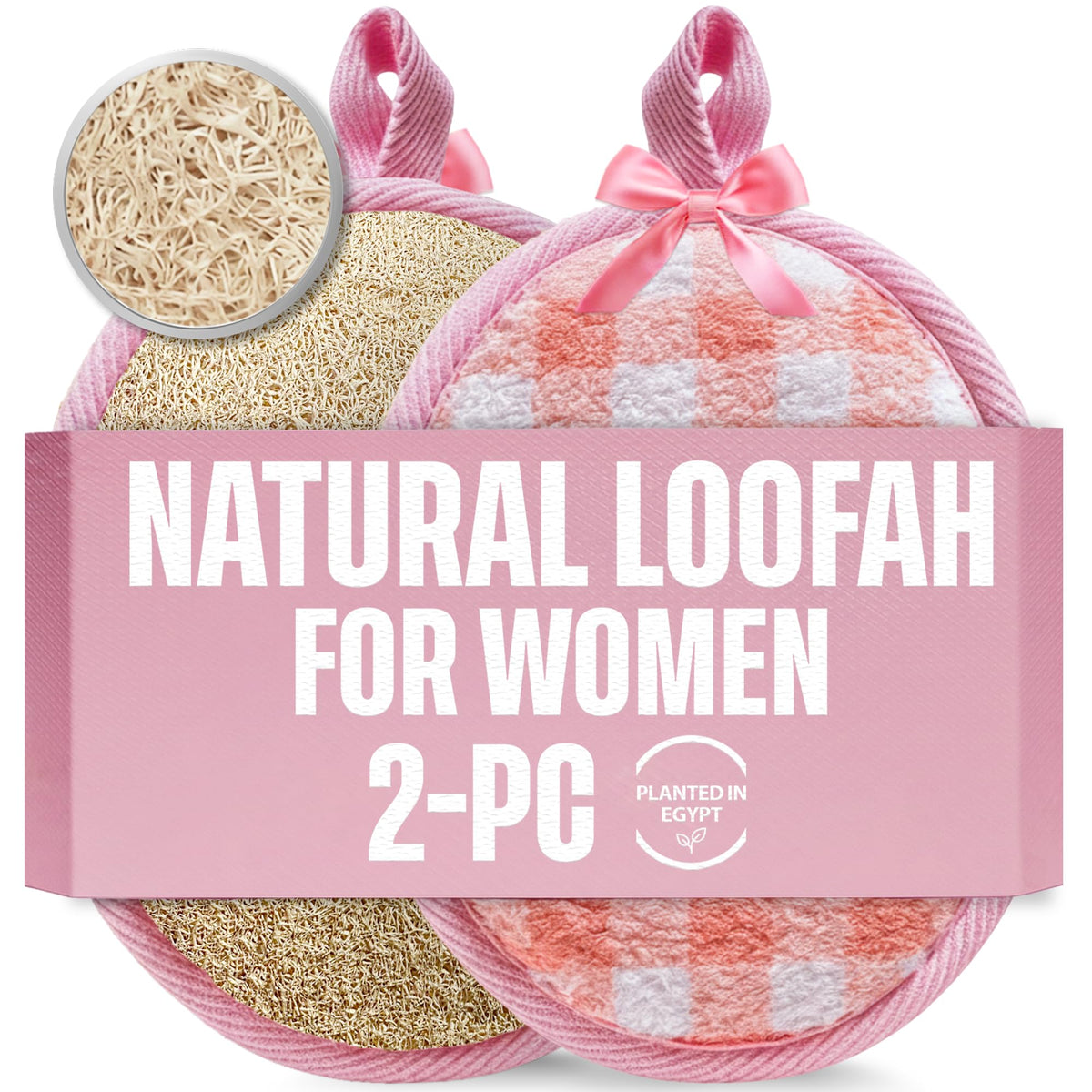 SERRENTO Loofah Body Scrubber Set - Egyptian Luffa Shower Sponge 2 Count
