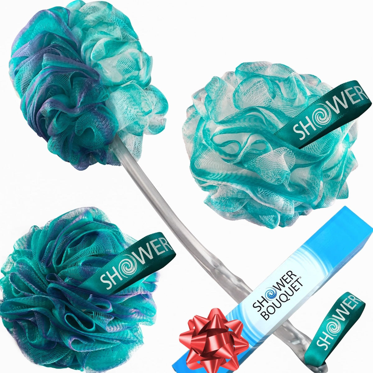 SHOWER BOUQUET Color-Charcoal Back-Loofah-with-Handle | 2-Pack Loofa Lufa