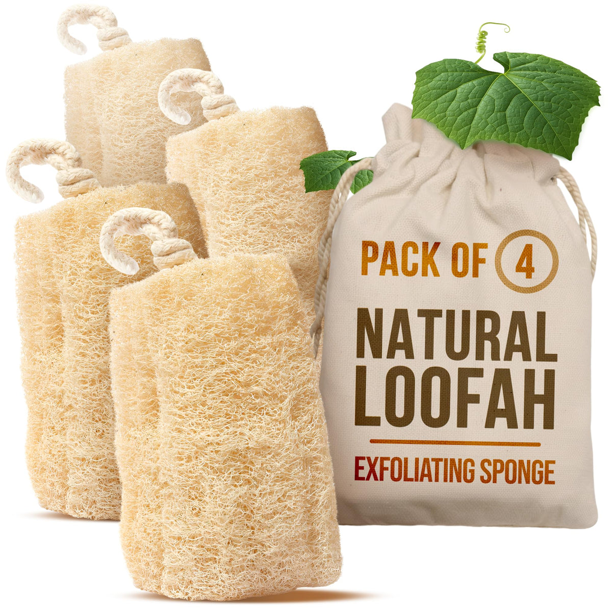 SERRENTO Loofah Body Bath Scrubber Shower - Egyptian Loofa Pack of 3 Tan