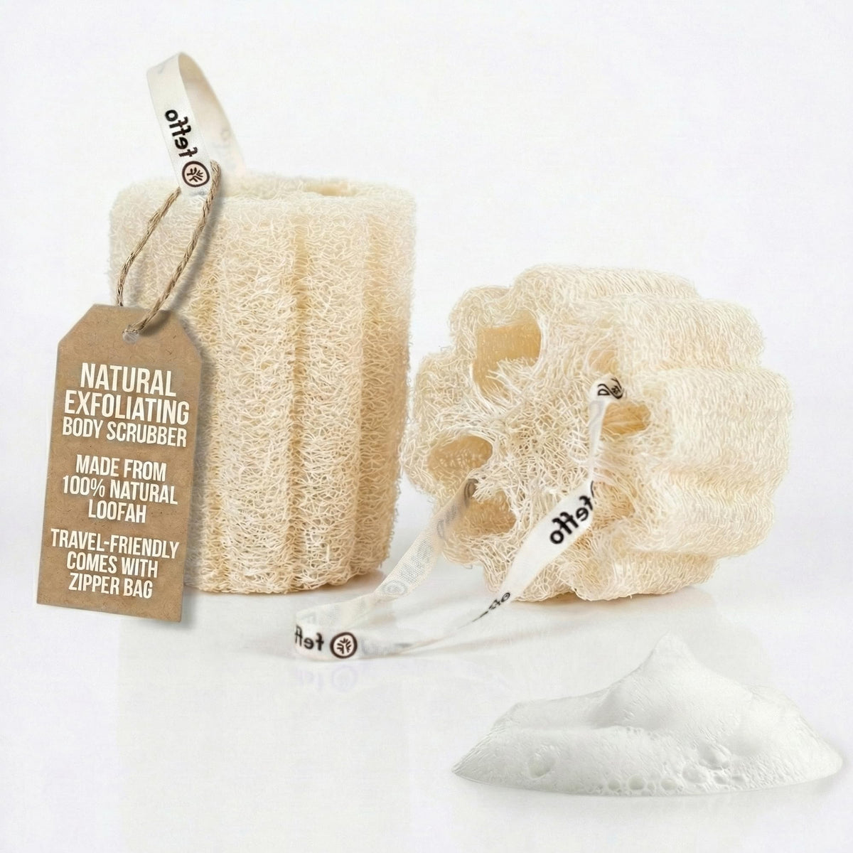 Natural Loofah Sponge for Body Scrub, Exfoliating Body Scrubber & Loofah with Handle, Exfoliating Pads, Loofah for Women, Men & Kids (2 Count - 1 Pack, Rectangular)
