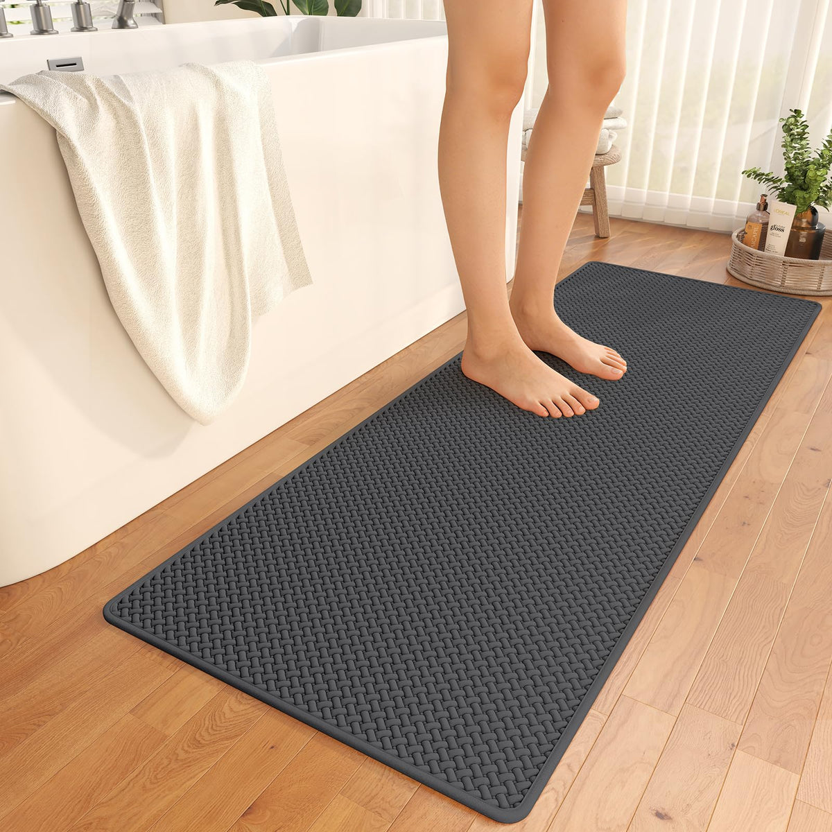 YDKGL Bathroom Rugs Non Slip, Foam Weave Texture Bath Mat, Grey 16x24