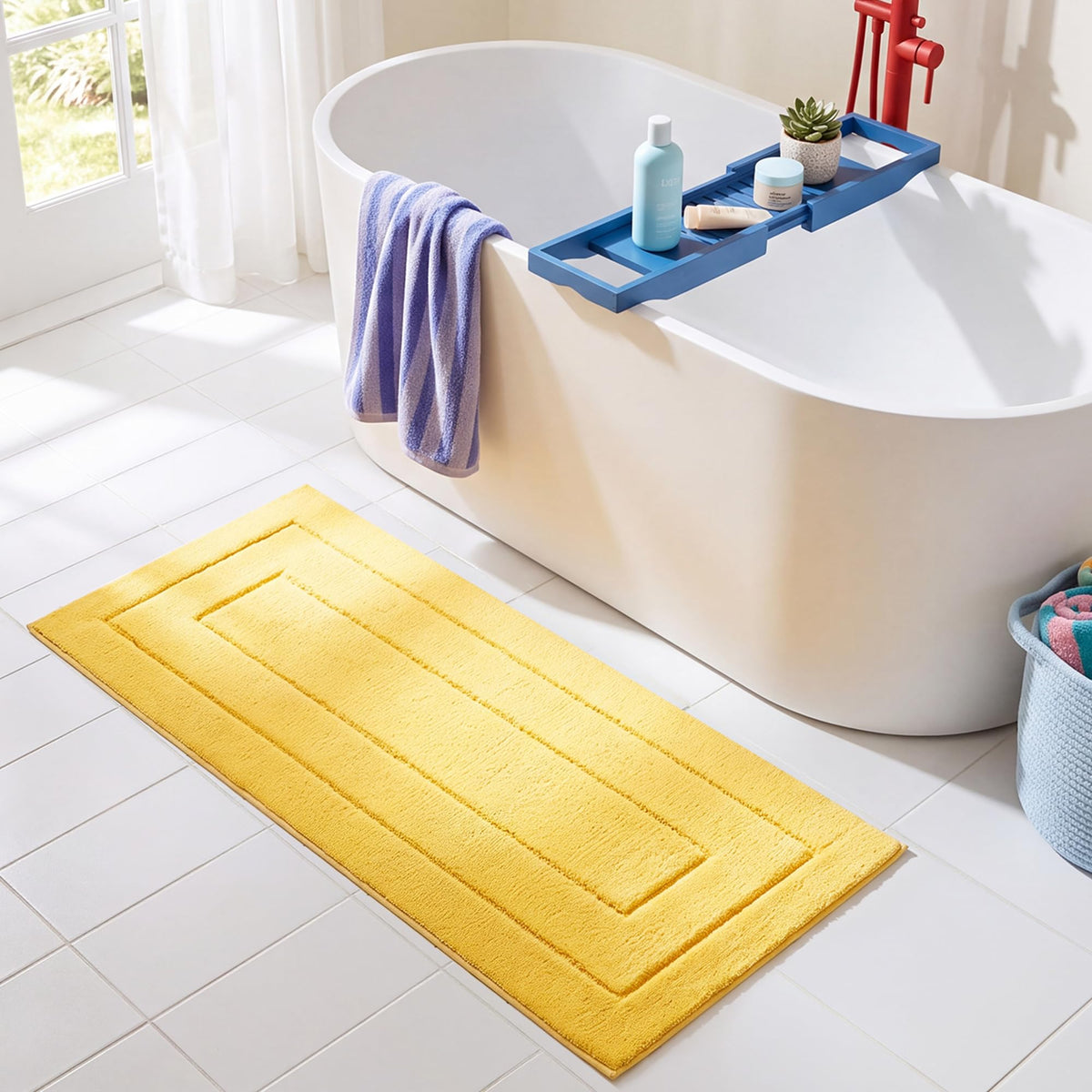 GRANNY SAYS Blue Bathroom Rug 16" x 24", Non-Slip Microfiber Bath Mat