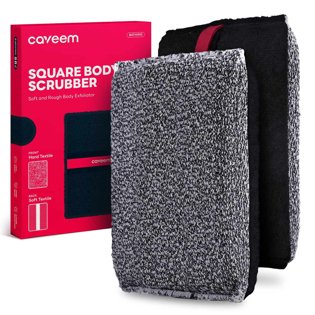 Caveem Exfoliating Body Scrubber, Rough Exfoliation Body Exfoliator Sponge for Remove Dead Skin, Body Exfoliating Sponges, Bath and Body Exfoliate Buffer, Mens and Womens Sponge for Shower (2 Pack)