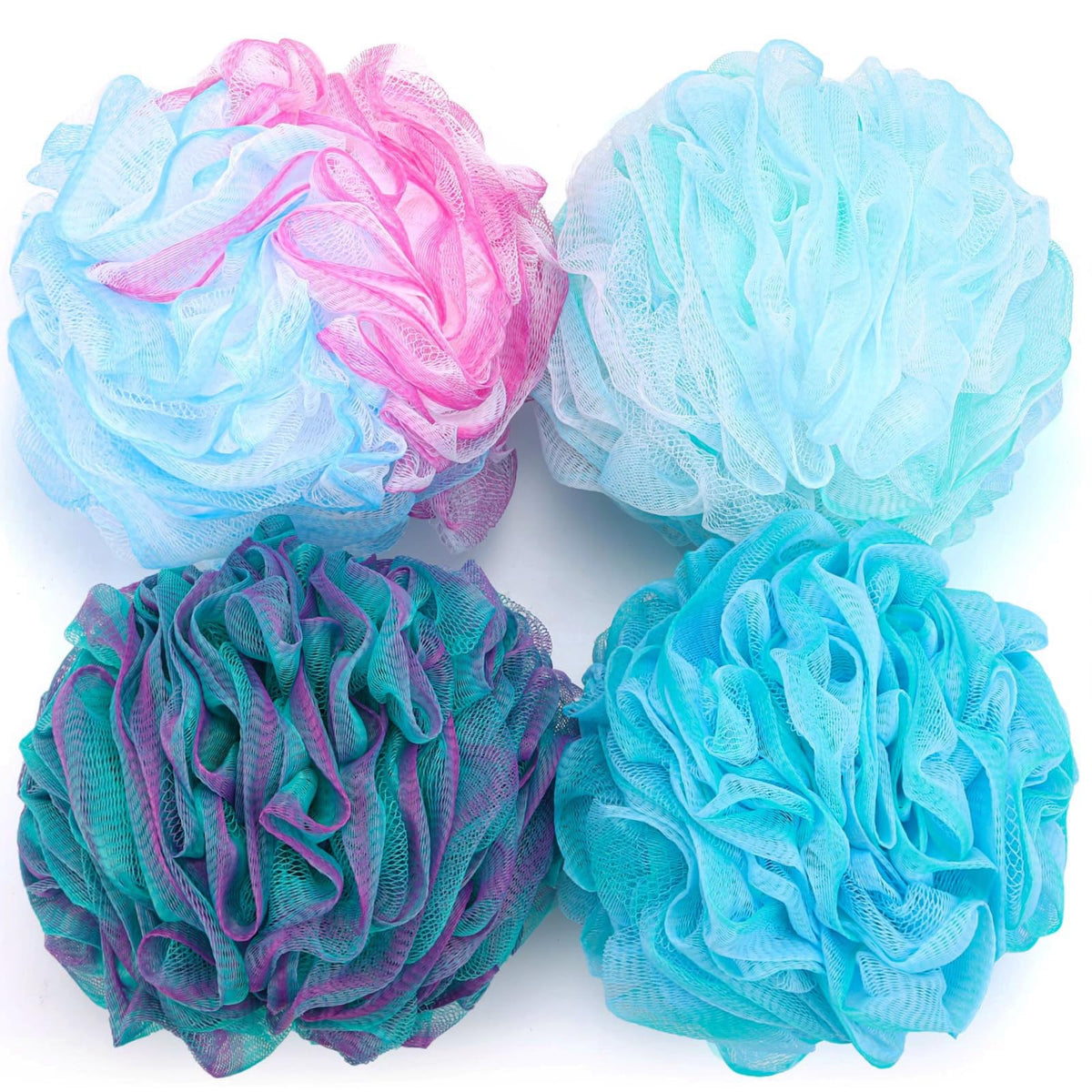 BTYMS XXL Large Loofah Bath Sponge 100g/pc, Exfoliating Mesh Pouf Bath Scrunchies Shower Puffs - Pack of 4