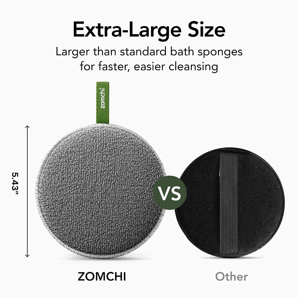 ZOMCHI Large Exfoliating Body Scrubber with Dual-Texture, 2 Pack, Grey