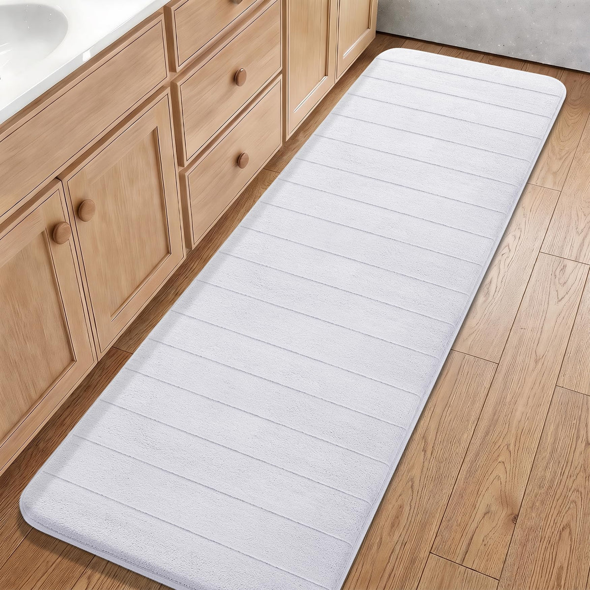 Yimobra Memory Foam Bath Mat, Super Soft Absorbent Bathroom Rug Non Slip 31.5x20 Inch, Quick Dry, Machine Washable Floor Carpet for Tub Shower, Home Decor Accessories, Beige