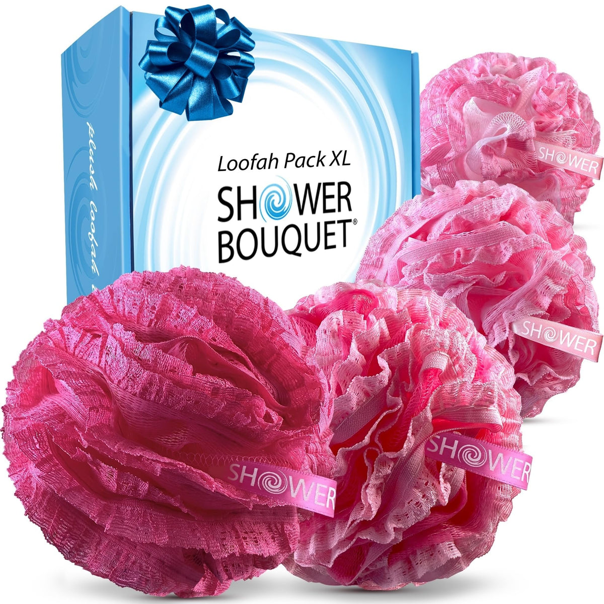 SHOWER BOUQUET Loofah-Bath-Sponge Hot-Lacey-Mesh // 4-Steamy-Lace-Colors