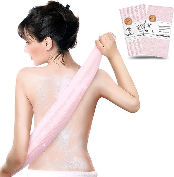 Yiclick Exfoliating Washcloth Towel, Back Scrubber for Shower for Women, Exfoliating Body Scrubber, Loofah Sponge Wash Cloth, Korean Japanese Exfoliating Shower Towel, Exfoliator Washer for Bath