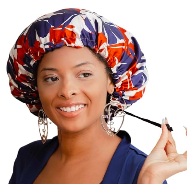 Glow By Daye Satin Bonnet, Double-Layered and Adjustable Satin Sleep Cap, Extra Large, Reversible Navy Classico