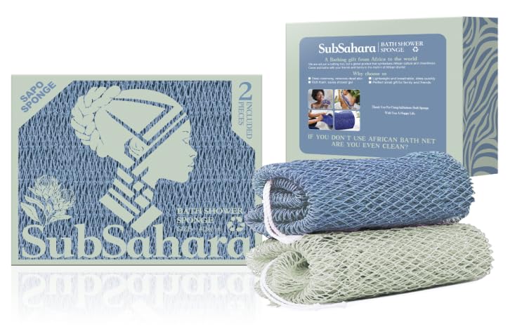 SubSahara African Net Sponge, 2 Pack 45-Inch Exfoliating Bath Scrubber