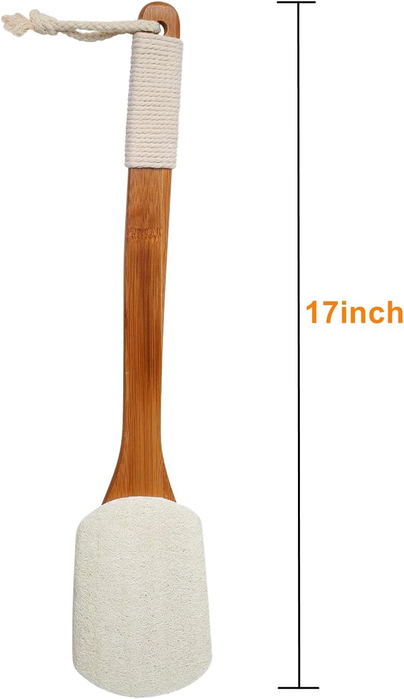 Leotruny 100% Natural Exfoliating Loofah with Long Wooden Handle