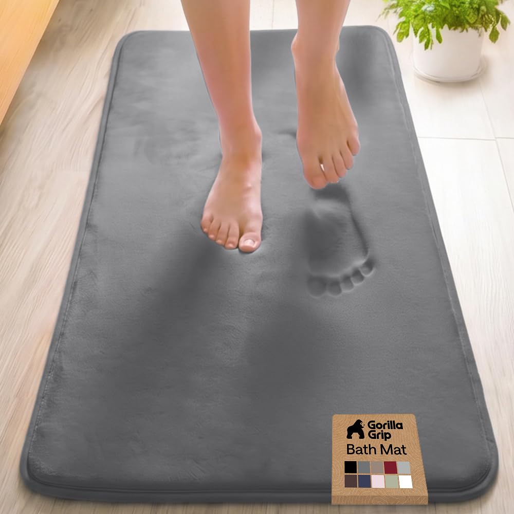 GORILLA GRIP® Memory Foam Bath Rug for Bathroom, 24x17 Gray