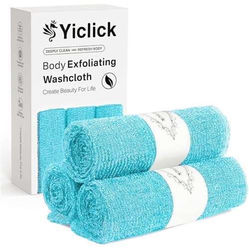 Yiclick 3 PCS Exfoliating Washcloth Towels - Exfoliating Body Scrubber Exfoliator, Back Scrubber for Shower Bath Use, Japanese & Korean Scrub Wash Cloths, Loofah Lufa Sponge Washer for Women Men