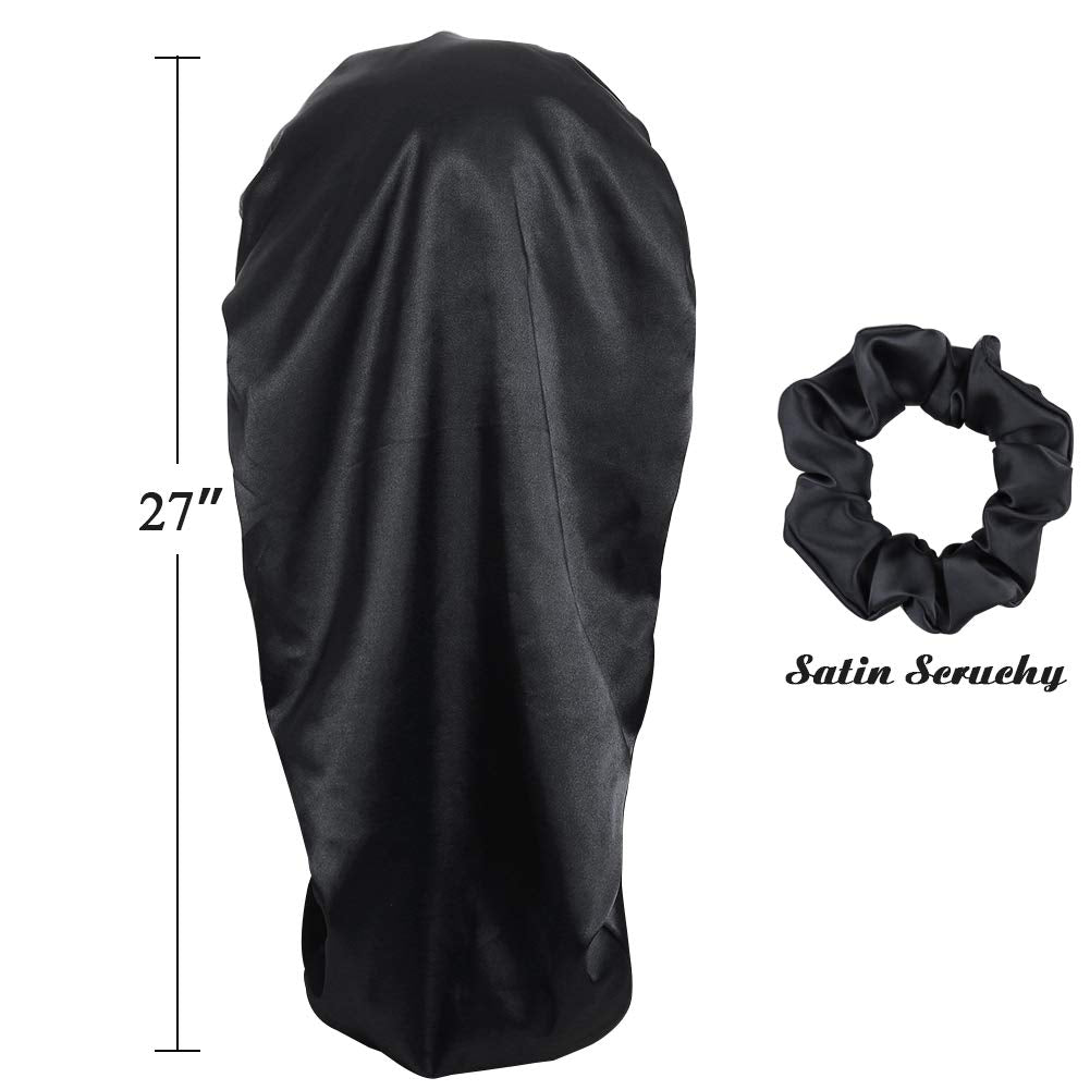 Long Braids Satin Bonnet Jumbo Sleep Cap to Protect Hair Black