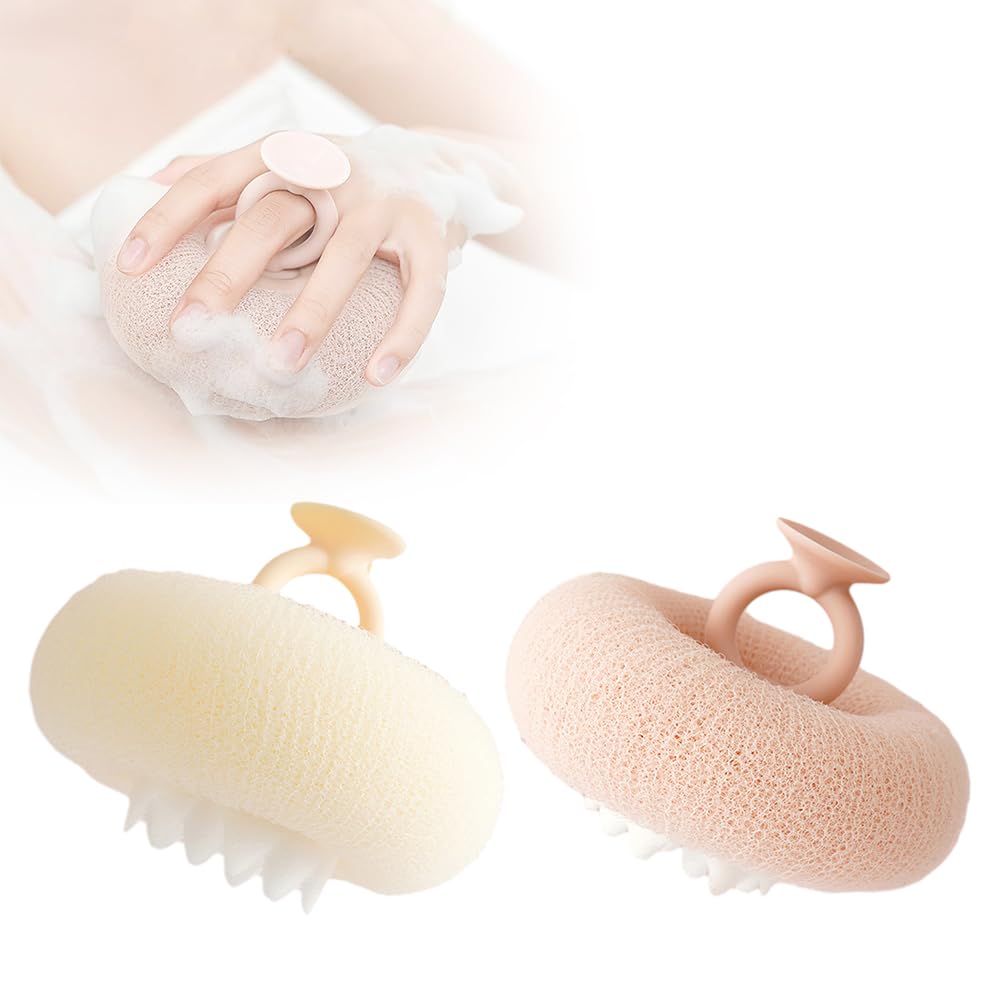 Super Soft Sunflower Suction Cup Bath Ball, 2026 Upgraded 2-in-1 Sunflower Bath Ball Exfoliating Bath Sponge Cleaning Brush, Sponge Mesh Pouf Shower Ball for Women, Men Shower (Apricot+Green)