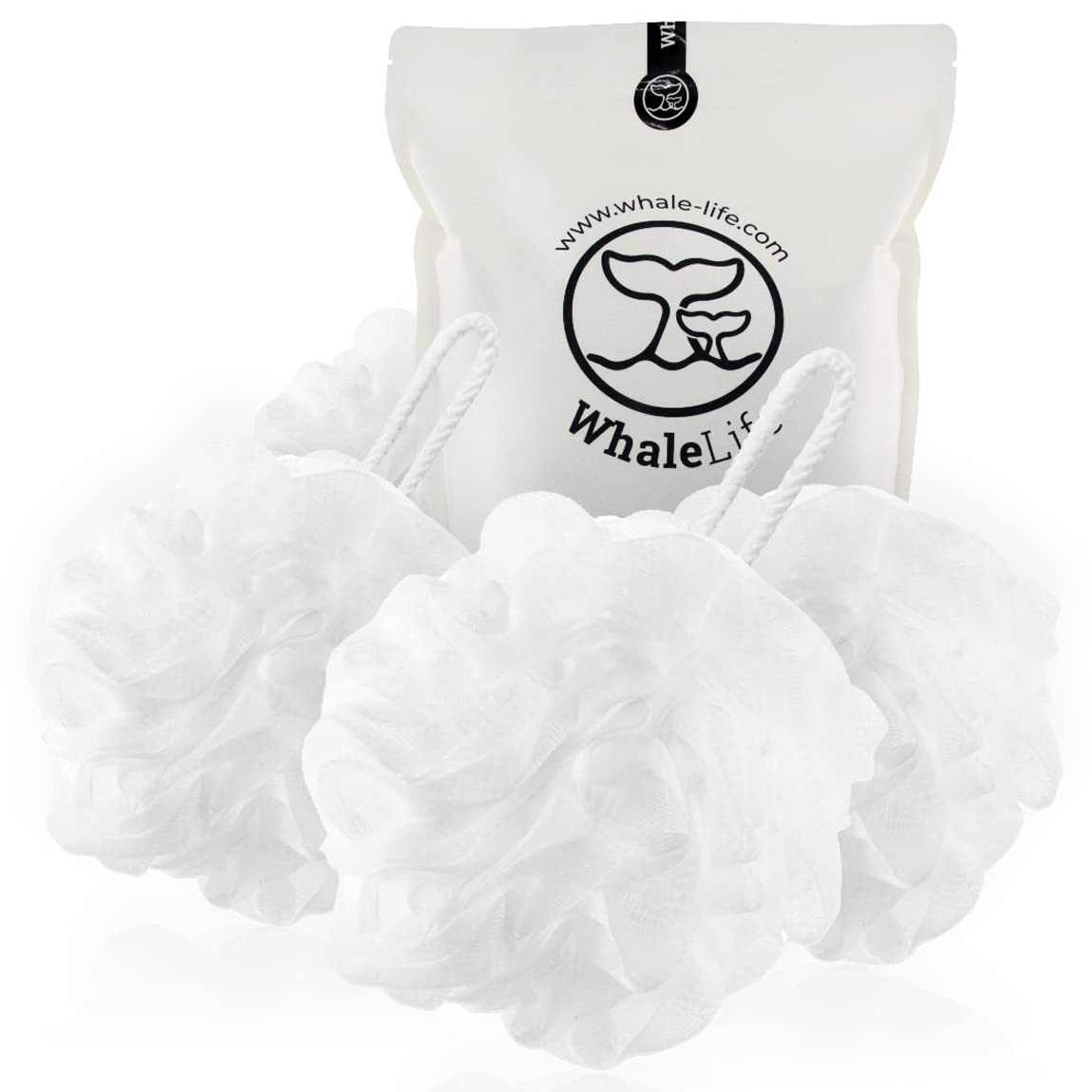 WhaleLife Bath Loofah Sponge for Shower - Body Scrubber 4-Pack Black