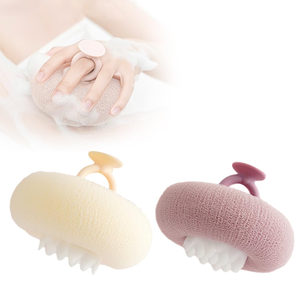 Super Soft Sunflower Suction Cup Bath Ball, 2026 Upgraded 2-in-1 Sunflower Bath Ball Exfoliating Bath Sponge Cleaning Brush, Sponge Mesh Pouf Shower Ball for Women, Men Shower (Apricot+Green)