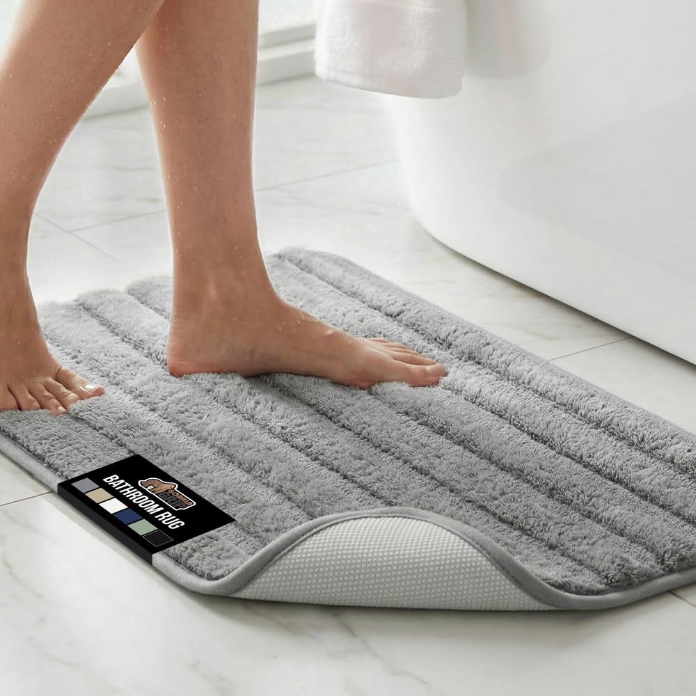 GORILLA GRIP Memory Foam Bathroom Rugs, Absorbent Bath Mat, 24x16 Navy