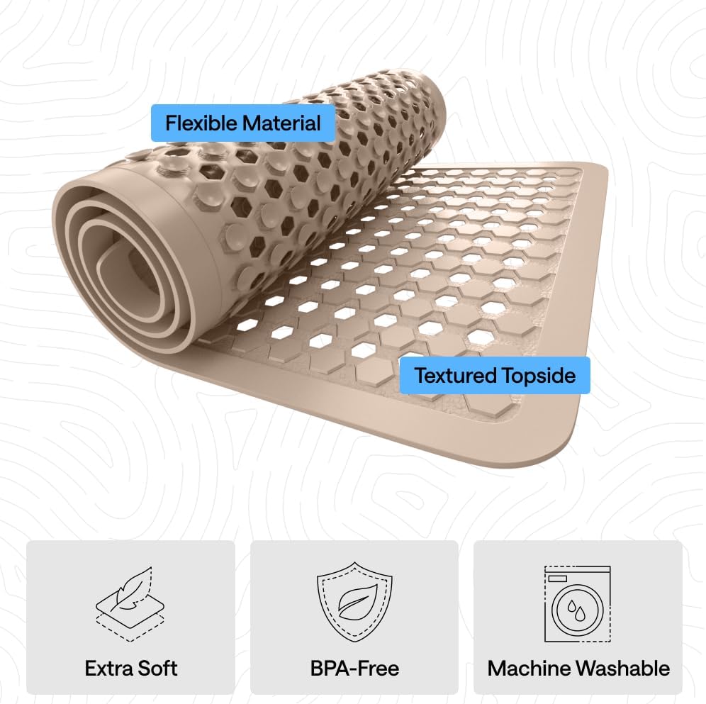GORILLA GRIP Bath Tub Shower Mat, Bathtub Floor Liner, 35x16 Beige