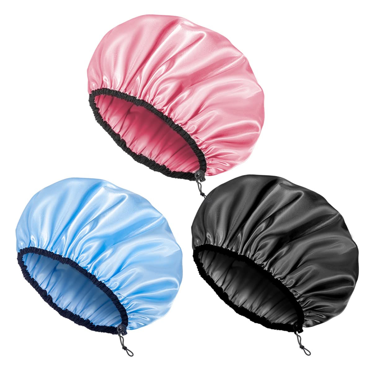 Auban Shower Cap for Women, Adjustable Reusable, Extra Large, Double-Layer Waterproof Bathing cap, Waterproof Exterior, EVA Lining, Hair Cap for All Hair Lengths, 3 Colors