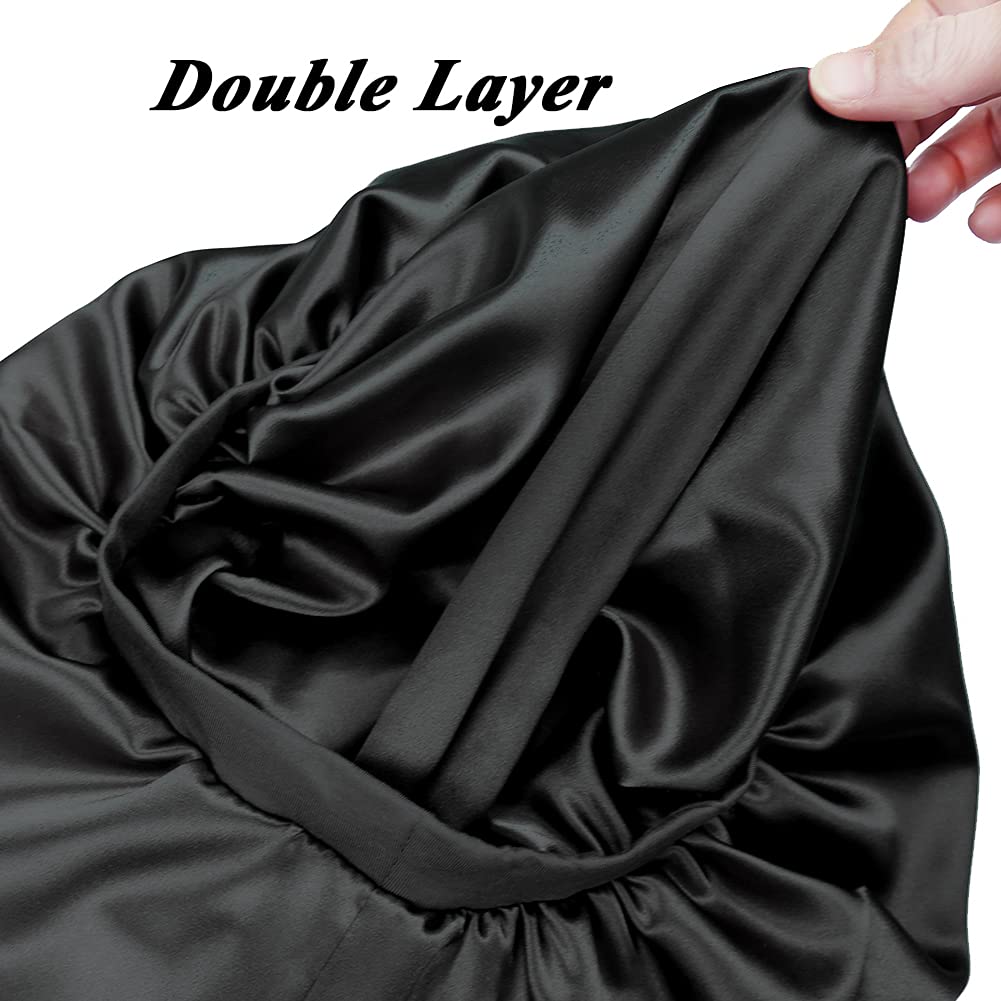 Long Braids Satin Bonnet Jumbo Sleep Cap to Protect Hair Black