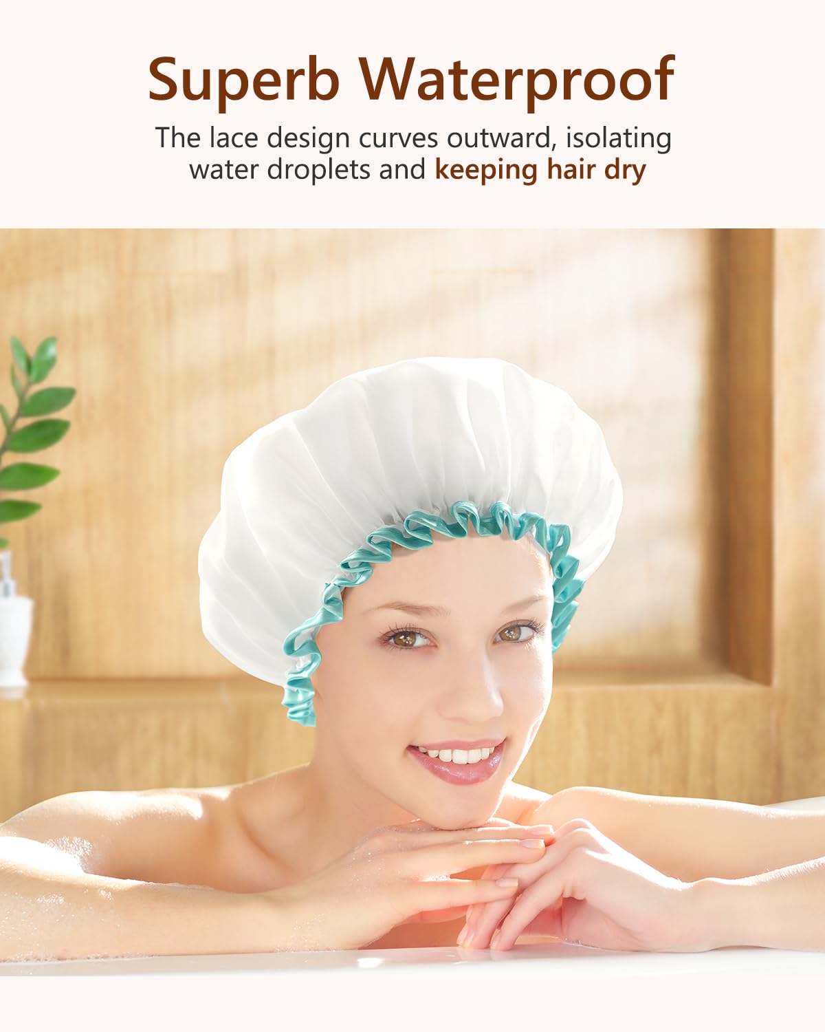 mikimini White Shower Caps for Women Long Hair, Large & Reusable, 2 Pcs