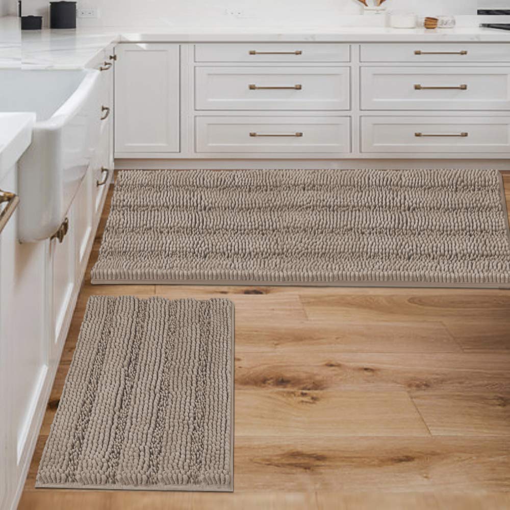 H.VERSAILTEX Grey Bathroom Rug Set Bath Mats, 2 Piece Bath Rugs Non Slip Thick Soft Chenille Striped Bath Rug Set, Bath Mats for Bathroom Sets (Grey, 20" x 32"/17" x 24")