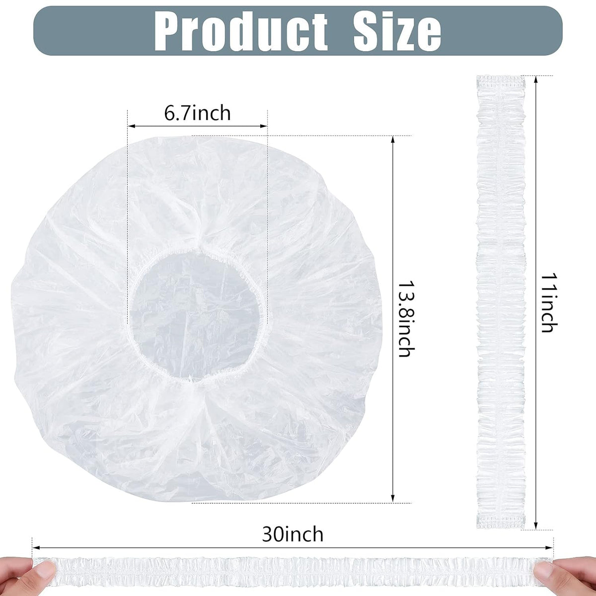 SATINIOR 50 Pcs Disposable Shower Cap Plastic Clear Large Bath Elastic Cap