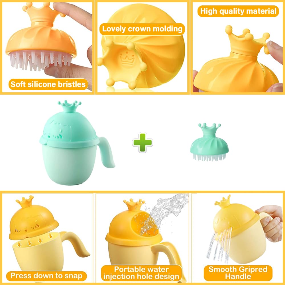 Baby Shower Cap Shield, Baby bath set shower cap/water cup/massage brush,Visor Hat for Eye and Ear Protection for 0-9 Years Old Children,Cute Crown Shape Makes the Baby Bath More Fun (Blue)